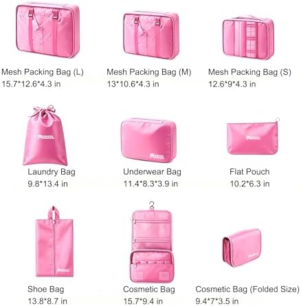 8 Set Packing Cubes for Travel Essentials With Hanging Toiletry Bag for Women, Lightweight Suitcase Organizer Bags with Mackup bag, Carry On Luggage Accessories (Pink) - Image 2