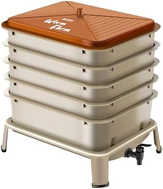 Blütezeit 5-Tray Worm Compost Bin, 53QT Outdoor & Indoor Worm Composter with Worm Farm Starter Kits for Home & Kitchen Recycling Food Waste (Gold) - Image 4