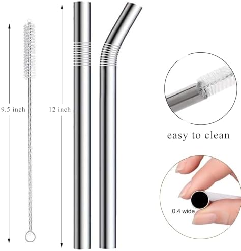 12" Stainless Steel Straws Replacement for 40 oz and 30 oz Cup Tumbler, 8 Pack Metal Straws Reusable with Cleaning Brush for 40 oz & Simple Modern Tumbler with Handle - Image 2
