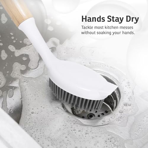 Bamboo Dish Brush with Handle – Kitchen Dish Brush with Nylon Bristles - Image 4