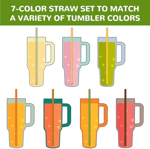 Tomorotec 15-Pack 12.2" Reusable Silicone Drinking Straws for Stanley Tumblers 20oz, 30oz, 40oz with 2 Cleaning Brushes, BPA-Free Food-Grade Flexible Straws for Fall Autumn Thanksgiving Use (Garden) - Image 5