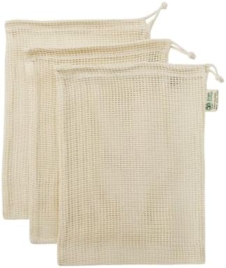 Simple Ecology Reusable Produce Shopping and Storage Bags, Drawstring, Washable Organic Cotton Mesh, Medium 3 pack by Simple+Ecology