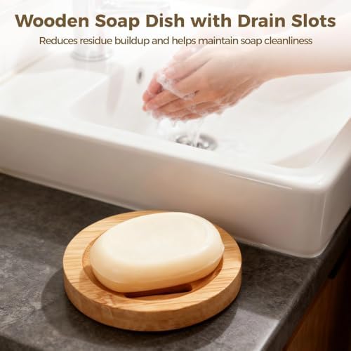 12 Pcs Round Bamboo Soap Dishes Self Draining Wooden Soap Holder Bar Soap Tray for Bathroom Kitchen Shower Sink - Image 4
