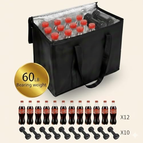 2-Pack, XL-Large Insulated Grocery Shopping Bags, Black, Reusable Bag - Image 3