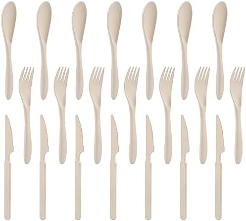 Zoyiancy 21Pcs Wheat Straw Cutlery Set, Beige Reusable Utensil Set by ZoyiancyLifeButler