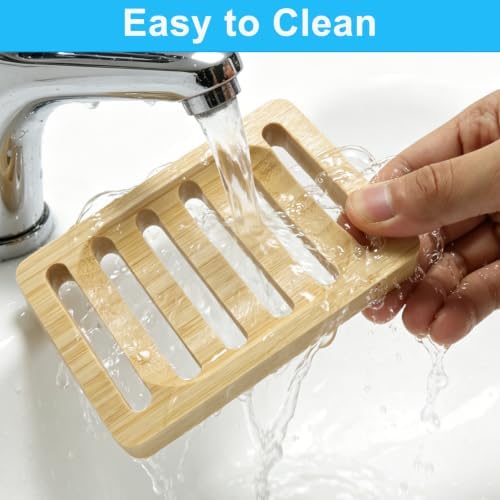 2 Pack Square Bamboo Wooden Soap Dishes, Shampoo Bar Holder with Self Draining Tray, Travel Soap Saver Case for Bathroom Kitchen Sink - Image 4