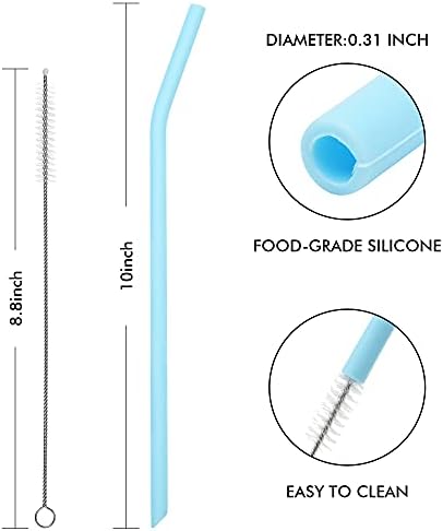 Reusable Silicone Drinking Straws, 8 Pcs Long Flexible Straws with 2 Cleaning Brushes for 20 and 30 oz Yeti/Rtic/Ozark Tumblers, BPA free, no Rubber Taste - Image 2