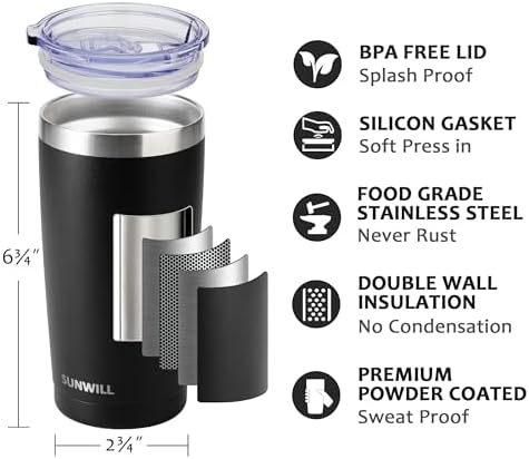 SUNWILL Coffee Tumbler, 20 oz Insulated Travel Mug Stainless Steel - Image 2
