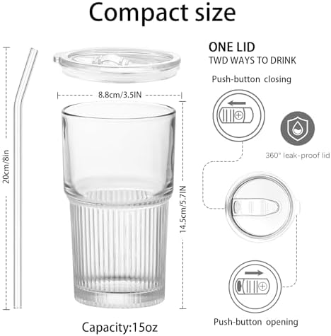 Luiaiog 18.5oz Glass Cups with Lids and Straws - Set of 4 Reusable Tumblers, Thickened Shatter-Resistant Glass, Ideal for Iced Coffee, Smoothies, Cocktails, Juices - Elegant & Durable Drinkware - Image 2
