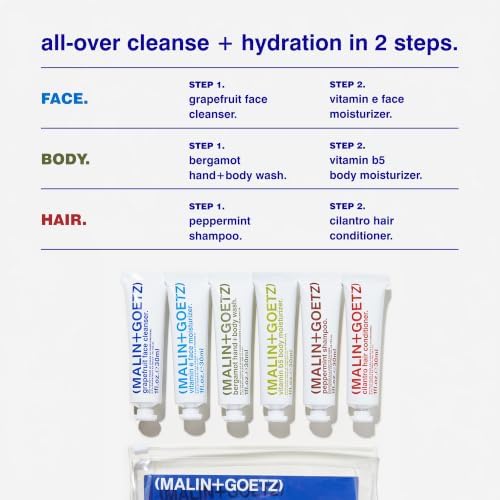 MALIN+GOETZ Best-Sellers Travel Kit | Six Everyday Essentials for Face, Body + Hair | Grapefruit Face Cleanser, Vitamin E Face Moisturizer, Peppermint Shampoo + More | Vegan, Travel-Friendly(6 x 1 oz) - Image 3