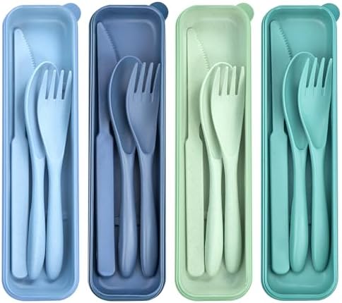 4 Sets Reusable Utensils Set with Case, Travel Utensils with Case, Reusable Utensils for Lunch Box Accessories, Portable Knife Fork and Spoon Lunch Utensils Set for Travel Daily Use by TROUSKAIG