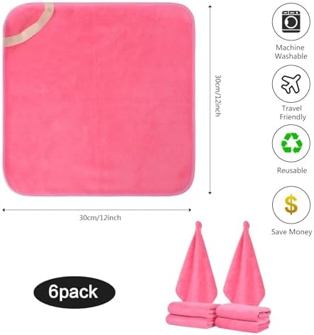 SINLAND Microfiber Facial Cloths Fast Drying Washcloth 12inch x 12inch Dark pink 6 pack - Image 2