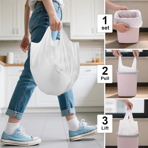 3 Gallon White Trash Bag With-Handles - Small Garbage Bags For Bathroom Can Unscented 100 Count Compostable Biodegradable Mini Tiny Waste Basket Liners For Kitchen Office Car Chenyucheng - Image 5