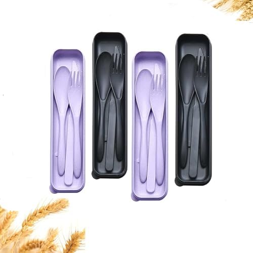 Portable Reusable Travel Utensils with Case(Black,Black, Purple,Purple) by Unknown