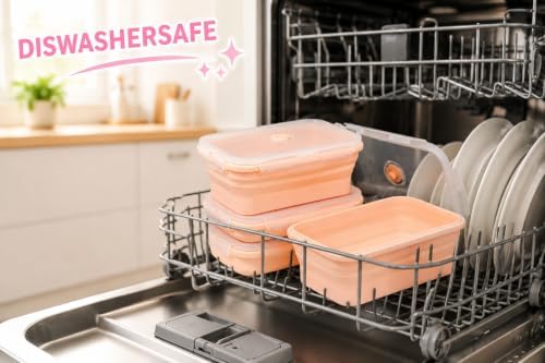 Plus 4PCS Foldable Silicone Food Storage Containers for Kitchen Storage for Leftovers Fruits and Meal Prep Dishwasher Safe Microwave Safe Ideal for Home and Travel (Pink, 40OZ) - Image 3