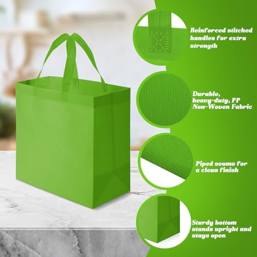 Reginary 50 Pcs Reusable Tote Bags Shopping Bags Non Woven, Green Fruit - Image 5