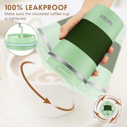 KETIEE 12oz Travel Mug, Insulated Coffee Cup with Leakproof Lid, Travel Coffee Mug Vacuum Stainless Steel Double Walled Reusable Tumbler for Hot and Cold Drinks (Green) - Image 4