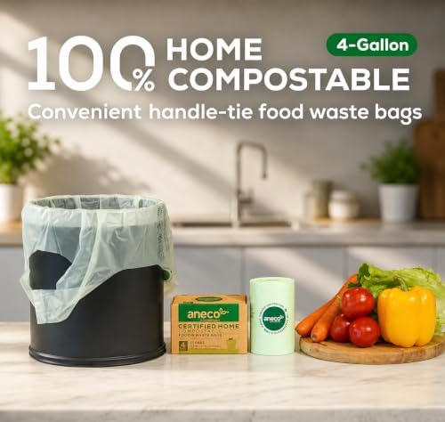 ANECO 4 Gallon Compostable Food Waste Bags with Handles, 30 Count - Image 2