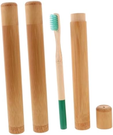Healeved Sustainable Toothbrush Set Bamboo Storage Case 3 Disposable Toothbrushes Compact Travel Kit Random Color by Healeved