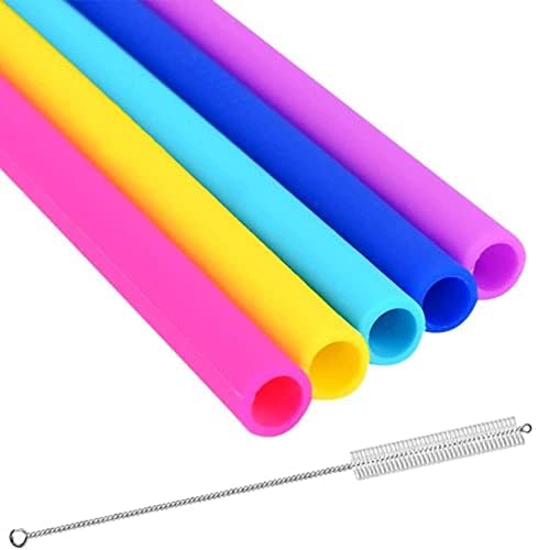 Wide Reusable Silicone Straws 10" Long Set of 5 | Free Cleaning Brush by VitrixKitchenware