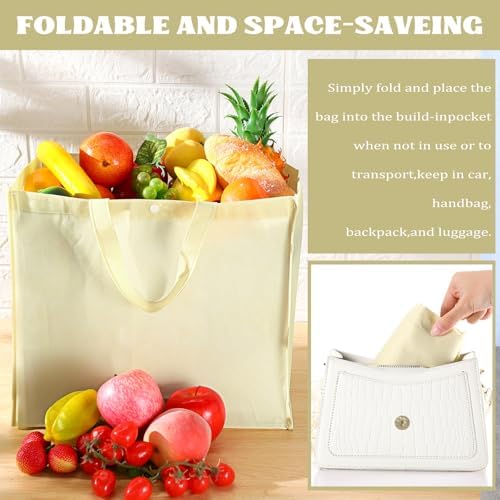 Zhehao 60 Pcs Reusable Grocery Bags Bulk Large Foldable Shopping Tote Bags Non Woven with Handle and Plastic Button(Beige) - Image 5