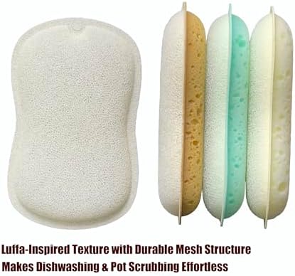 Natural Bamboo Dish Brush Set, 1 Long & 1 Short Handle Sisal Brushes with 4 Loofah Sponges, Non-Scratch Cleaning Brushes for Dishes, Pots, Cups, Vegetables & Sinks - Image 5