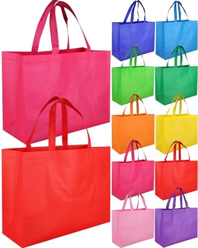 Large Non Woven Tote Bags, 15.7'' Rainbow Reusable Shopping Bags for Groceries by GITMIWS