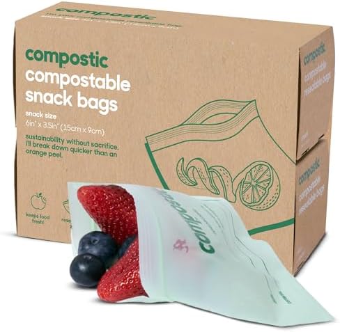 Compostic Compostable Snack Bags, 100 Ct Essential, Zip-Seal by COMPOSTIC