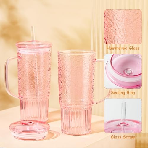 JunVpic Glass Tumbler, 24 oz Glass Cup with Lid, Straw and Handle - Image 4