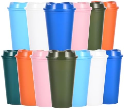 16oz Reusable Plastic Coffee Cups with Lids, 13 Pack,Mixed by Ankeli%26Lt