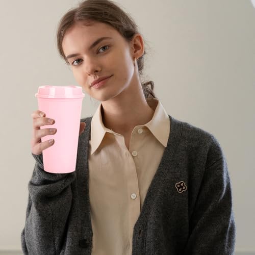 20 Pack Reusable Coffee Cups with Lids 16 oz Plastic Tumblers Travel Mug Iced Coffee Cup for Adults and Women Hot and Cold Drinks, Microwaveable (Pink) - Image 3