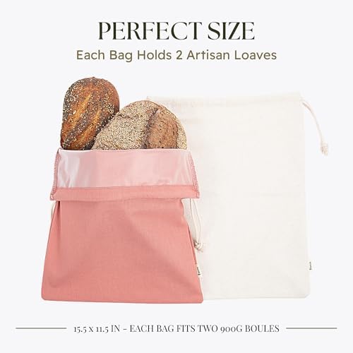 Sourdough Bread Bags for Homemade Bread, 2 Pack, Reusable Cotton Linen, Machine Washable, Freezer Safe - BPA-Free TPU Liner, Fits 2 Loaves Each, Beeswax Wrap Alternative, Drawstring Closure - Image 3
