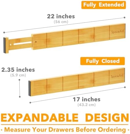 SpaceAid Bamboo Drawer Dividers with Inserts and Labels, Kitchen Adjustable Drawer Organizers, Expandable Organization for Home, Office, Dressers, 7 Dividers with 15 Inserts (17"-22" Natural) - Image 4