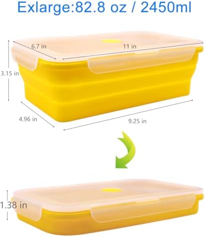 Extra Large Collapsible Silicone Food Storage Containers With Lids, 82.8oz, 2 Pack, XXL Foldable Bento Lunch Box, Rv Collapsible Bowls, Big Meal Boxes for Kitchen, Camping (Red and Yellow) - Image 2