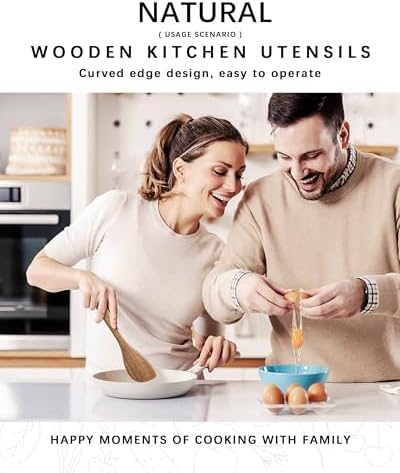 Wooden Spoons for Cooking, 3-Piece Acacia Wood Cooking Utensil Set - Image 3