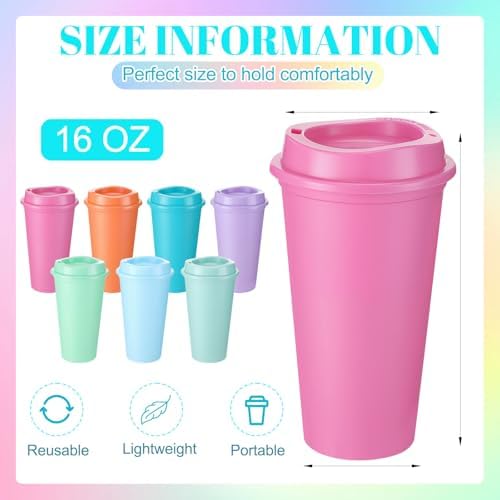 Honeydak 45 Pack 16 oz Reusable Coffee Cups with Lids Water Bottle Iced Coffee Travel Mug Reusable Portable Plastic Tea Tumblers Bulk for Hot and Cold Drinks Birthdays Party(Classic,Bright Colors) - Image 3