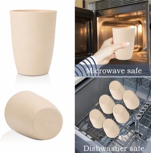 Wrova Wheat Straw Cups 6 PCS Good Alternative to Plastic Reusable Cups 20 oz Unbreakable Drinking Cup Reusable Dishwasher Safe Water Plastic Glasses Beige - Image 4