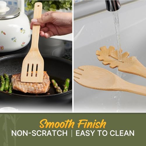 Wooden Utensil Set, Bamboo Utensils – 7 PCs Wood Spoons for Cooking - Image 6