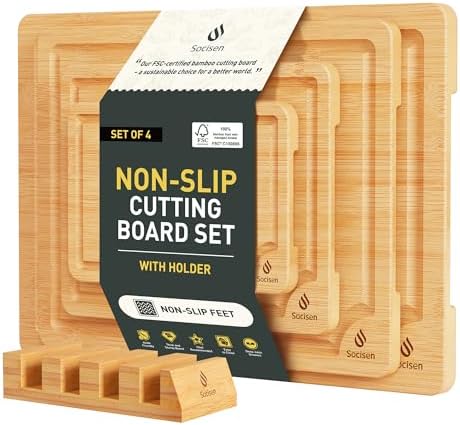 Bamboo Cutting Board Set Non Slip Feet with Holder Over Sink Adult Women Her Sister Aunt Wife Hustband Lady Bestie Soul Happy Christmas Xmas Birthday Gifts Cool Unique Aesthetic 30 40 60 70 Year Old by Socisen