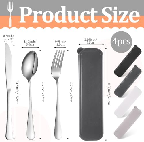 Yinkin 4 Pack Travel Silverware Set with Case for Lunch,Black - Image 2