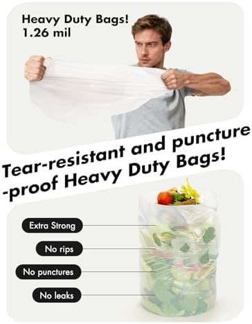 Compost Bags 13 Gallon, 50 Count Biodegradable Compostable Tall Kitchen Can Liners, Thick Unscented Tear & Leak Proof Plant-Based Garbage Bags for Food Waste, Bathroom & Garden, white - Image 3