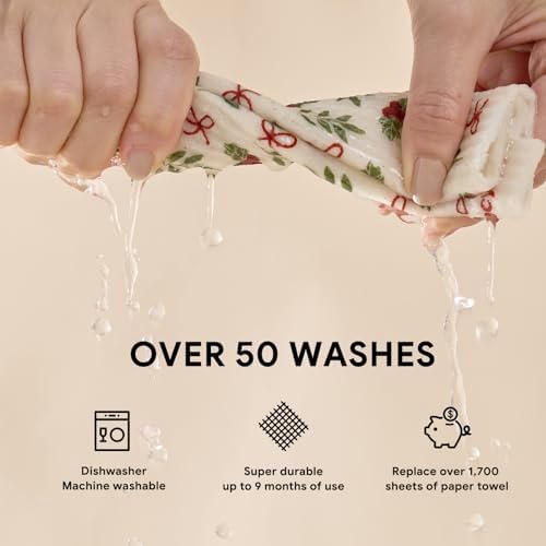 RECYCO 4 Pack Christmas Swedish Dishcloths for Kitchen | Jolly Holiday Washable Dish Towels | Cellulose Reusable Cleaning Paper Towels | Absorbent Counter Dish Cloth Sponge Kitchen Wipes, 7" x 8" - Image 5