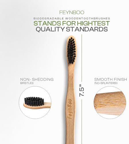 Bamboo Toothbrushes Hard Bristles 6 Pack - BPA Free Bristles Toothbrushes for Adults - Eco-Friendly, Natural Wooden Toothbrush (Light Brown, Black). - Image 7
