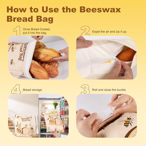 2 Pack Reusable Beeswax Bread Bags for Sourdough, 17inx13in Bread Bags for Homemade Bread, XL Natural Beewax Lined Bread Bag, Freezer Friendly Freshness Preservation for Food Storage - Image 4