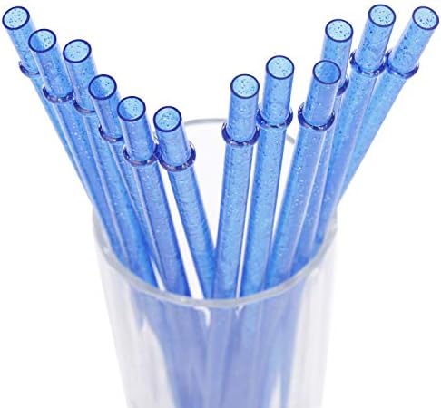 Dakoufish BPA-Free 12 Piece 11 Inch Reusable Clear Plastic Glitter Sparkle Drinking Straw Plus one Cleaning Brush (Blue,11inch) by Dakoufish