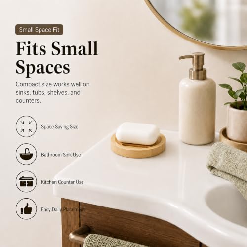 Bamboo Soap Dish for Bar Soap, Raised Wooden Holder with Drain Slots，Round Bamboo Soap Dish - Image 5