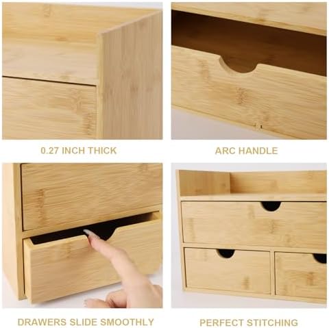 Charmewooden Bamboo Desk Organizer With Drawers Countertop Drawers Counter Storage Box Corner Desk Organizer for Home Office No Assembly Required - Image 6