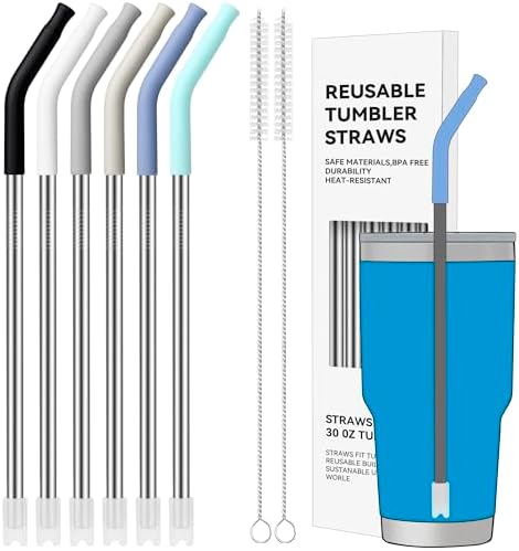 30 oz Straight Metal Straws with Silicone Tip for 30 oz Tumbler by AccessoriesForWaterBottle