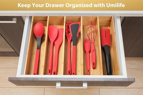 Umilife Expandable Kitchen Drawer Organizer, 2.5" High Bamboo Utensils Silverware Tray, Adjustable Large Deep Wood Organization Holder - Image 6