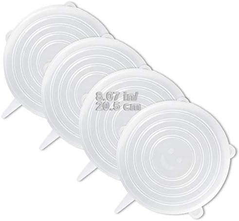LELE LIFE 4 Pack Same Size Silicone Stretch Lids, Thicker Reusable Sturdy Silicone Container Cover, Expandable Food Storage Covers, Dishwasher and Freezer Safe, 8.07in(20.5cm) by LELE+LIFE